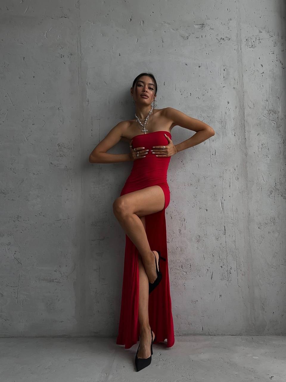 Long Dress in Red and Black